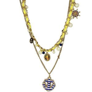 Betsey Johnson Anchor Pendant Necklace Crystal Pin-up Nautical Layered